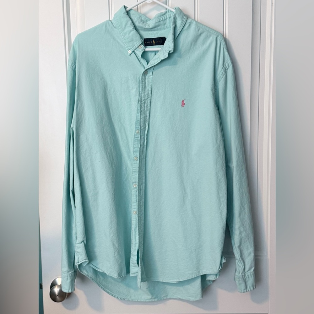 Ralph Lauren Polo Aqua Button Down dress Shirt XXL